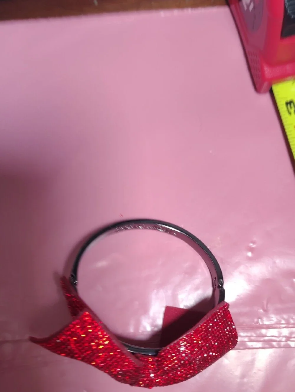 New Without Tag Betsey Johnson Red Rhinestone Bangle Bracelet Inscribed